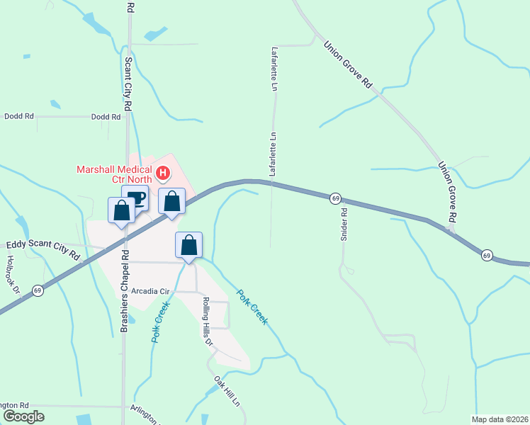 map of restaurants, bars, coffee shops, grocery stores, and more near 100 Williams Road in Guntersville