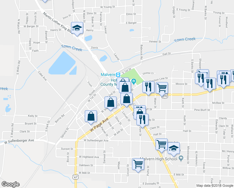 map of restaurants, bars, coffee shops, grocery stores, and more near 212 South Main Street in Malvern