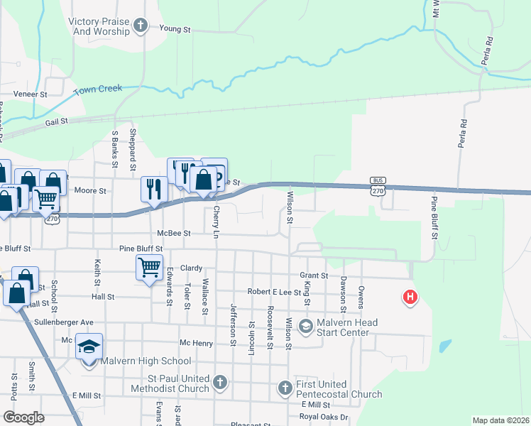map of restaurants, bars, coffee shops, grocery stores, and more near 1503 Dogwood Trail in Malvern