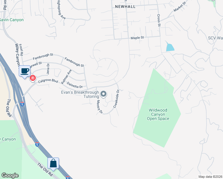 map of restaurants, bars, coffee shops, grocery stores, and more near 24238 Cary Court in Santa Clarita