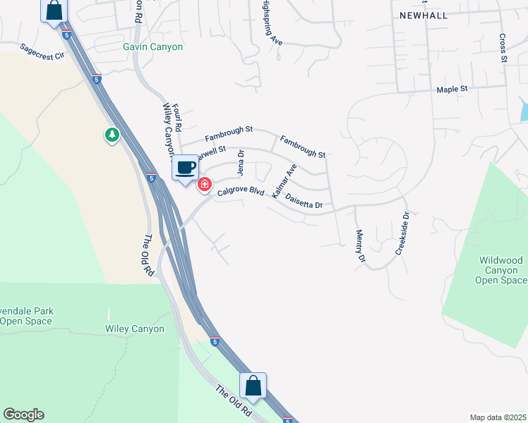 map of restaurants, bars, coffee shops, grocery stores, and more near 23678 White Oak Court in Santa Clarita