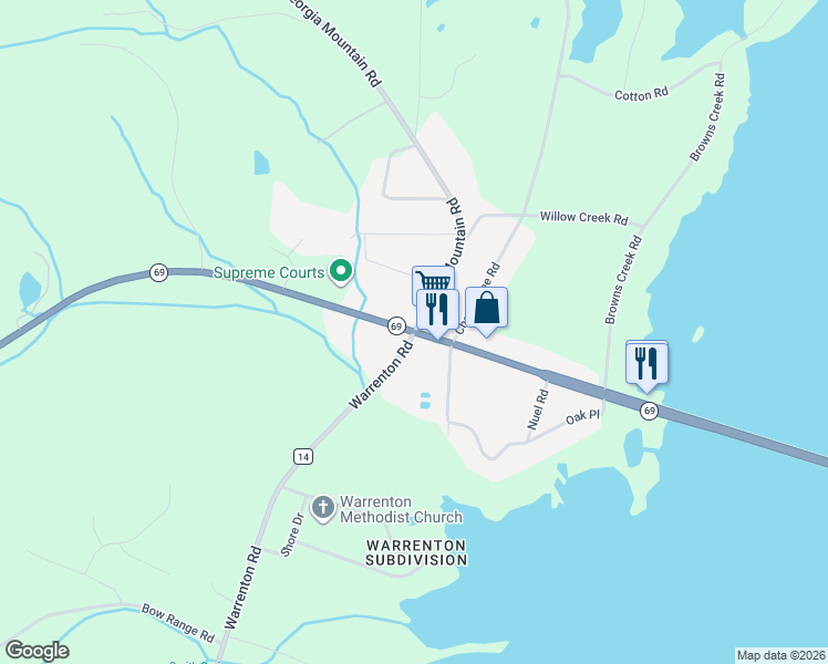 map of restaurants, bars, coffee shops, grocery stores, and more near 3895 Alabama 69 in Guntersville