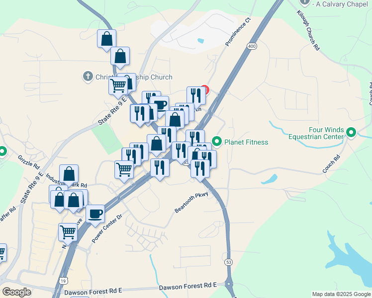 map of restaurants, bars, coffee shops, grocery stores, and more near in 