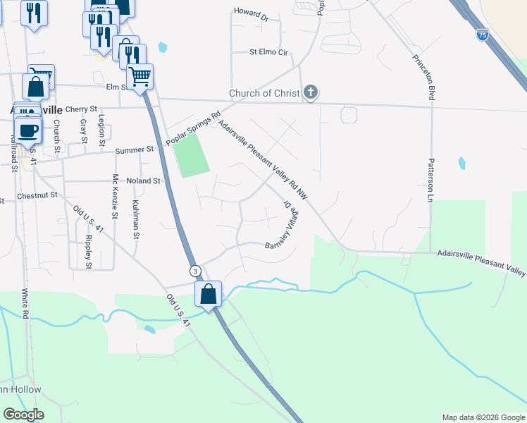 map of restaurants, bars, coffee shops, grocery stores, and more near 0 Cedar Way in Adairsville