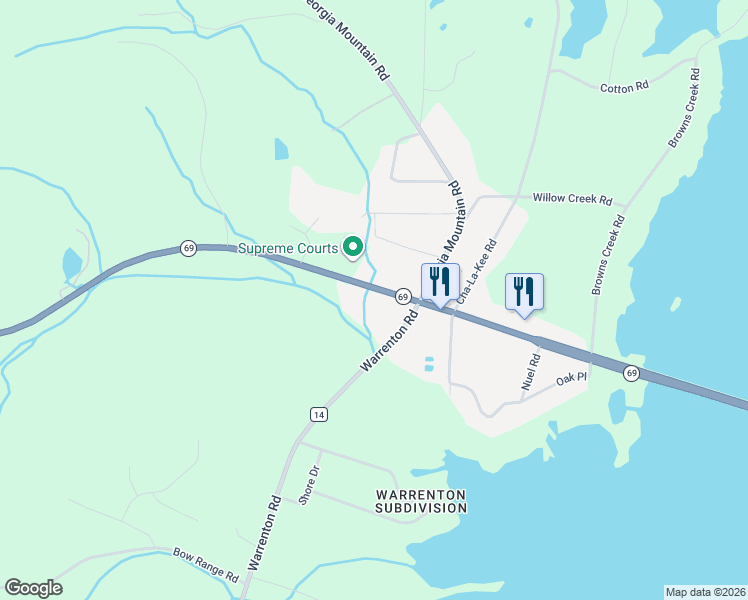 map of restaurants, bars, coffee shops, grocery stores, and more near 4035 Alabama 69 in Guntersville