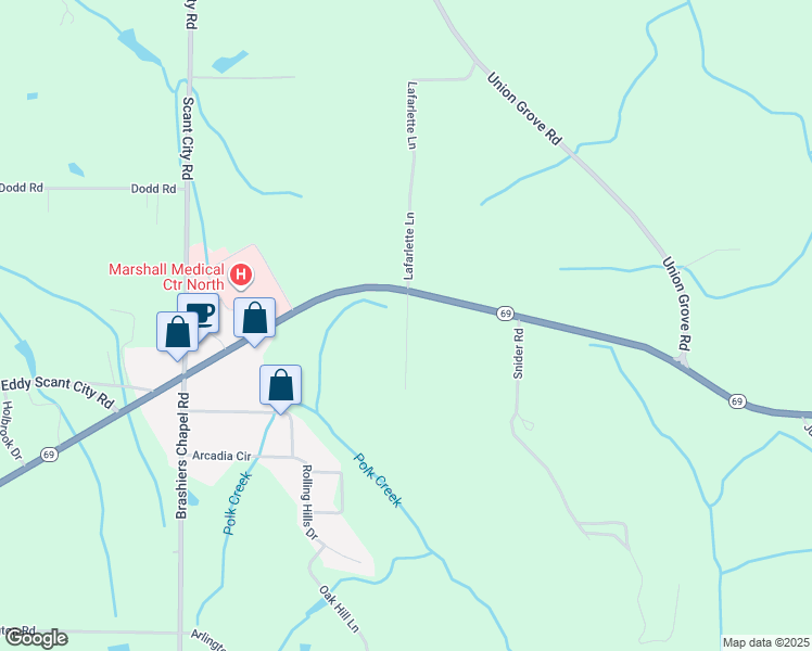 map of restaurants, bars, coffee shops, grocery stores, and more near 100 Williams Road in Guntersville