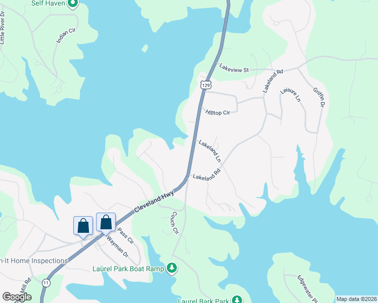 map of restaurants, bars, coffee shops, grocery stores, and more near 3223 Cleveland Highway in Gainesville
