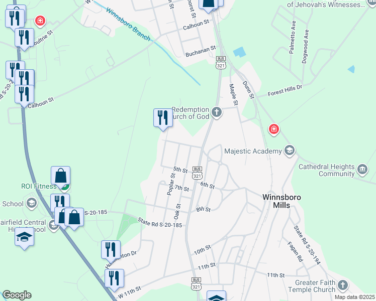 map of restaurants, bars, coffee shops, grocery stores, and more near 245 Poplar Street in Winnsboro