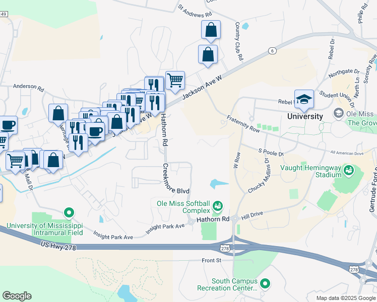 map of restaurants, bars, coffee shops, grocery stores, and more near 401 Hathorn Road in Lafayette Springs