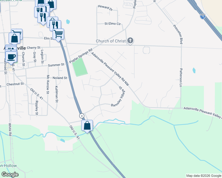 map of restaurants, bars, coffee shops, grocery stores, and more near 0 Cedar Way in Adairsville