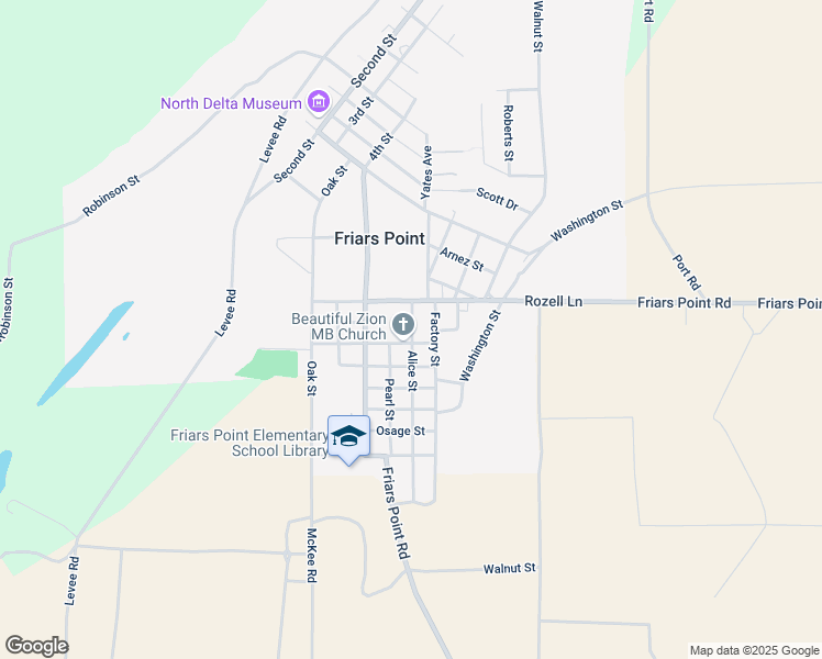 map of restaurants, bars, coffee shops, grocery stores, and more near 601-605 Maple Street in Friars Point