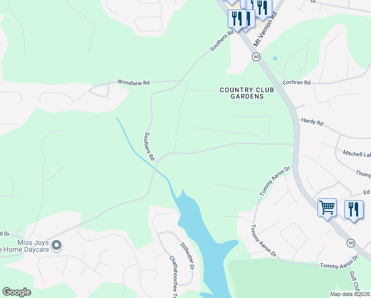 map of restaurants, bars, coffee shops, grocery stores, and more near 3664 Ledan Road in Gainesville