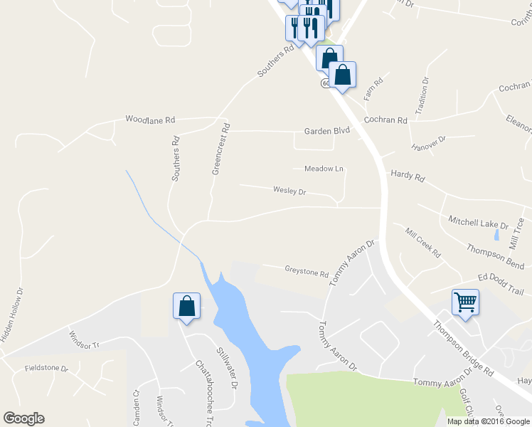 map of restaurants, bars, coffee shops, grocery stores, and more near 3645 Ledan Road in Gainesville