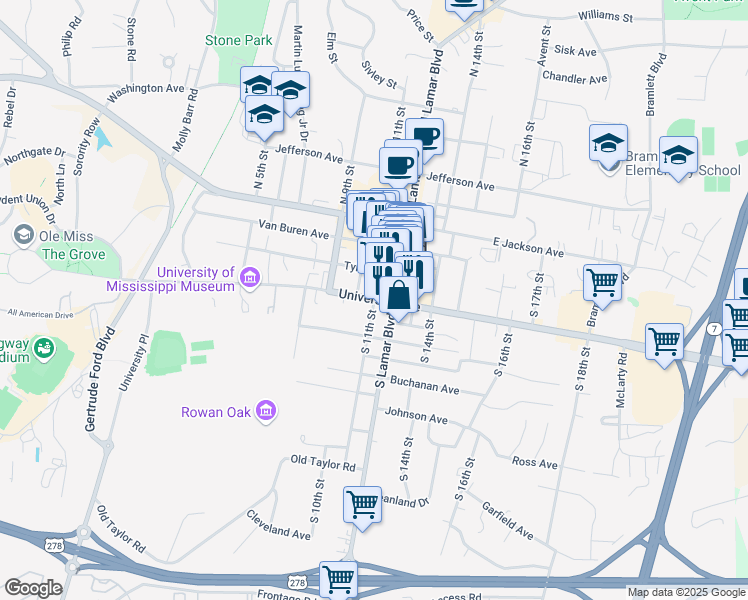 map of restaurants, bars, coffee shops, grocery stores, and more near 1013 University Avenue in Oxford