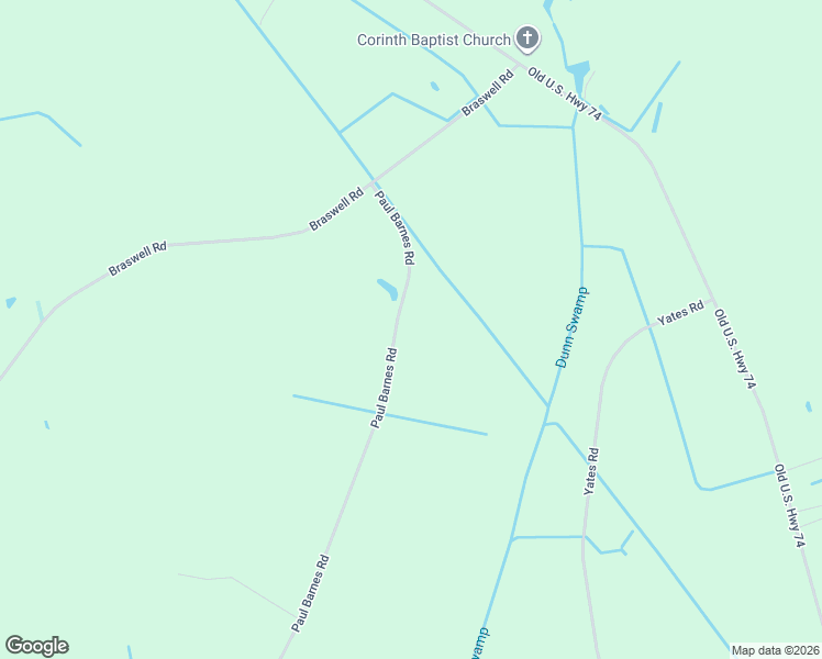 map of restaurants, bars, coffee shops, grocery stores, and more near 1600 Paul Barnes Road in Chadbourn