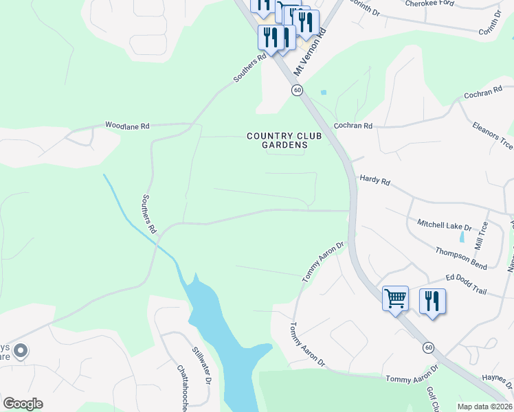 map of restaurants, bars, coffee shops, grocery stores, and more near 3553 Wesley Drive in Gainesville