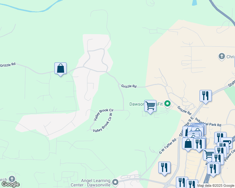 map of restaurants, bars, coffee shops, grocery stores, and more near 80 Valley Brook Drive in Dawsonville