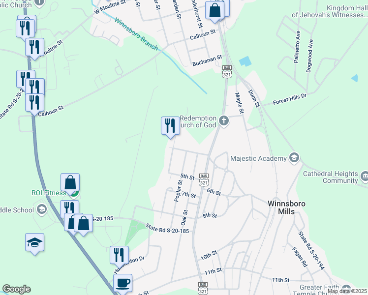 map of restaurants, bars, coffee shops, grocery stores, and more near 685 State Road S-20-181 in Winnsboro