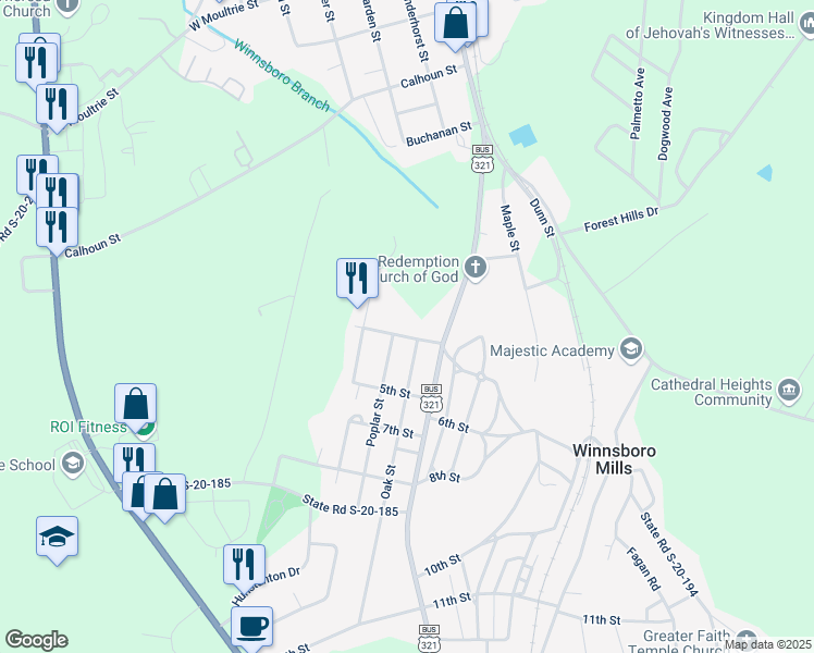 map of restaurants, bars, coffee shops, grocery stores, and more near 685 State Road S-20-181 in Winnsboro