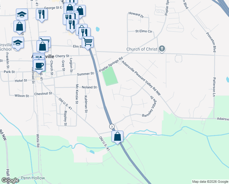 map of restaurants, bars, coffee shops, grocery stores, and more near 15 Colt Court in Adairsville