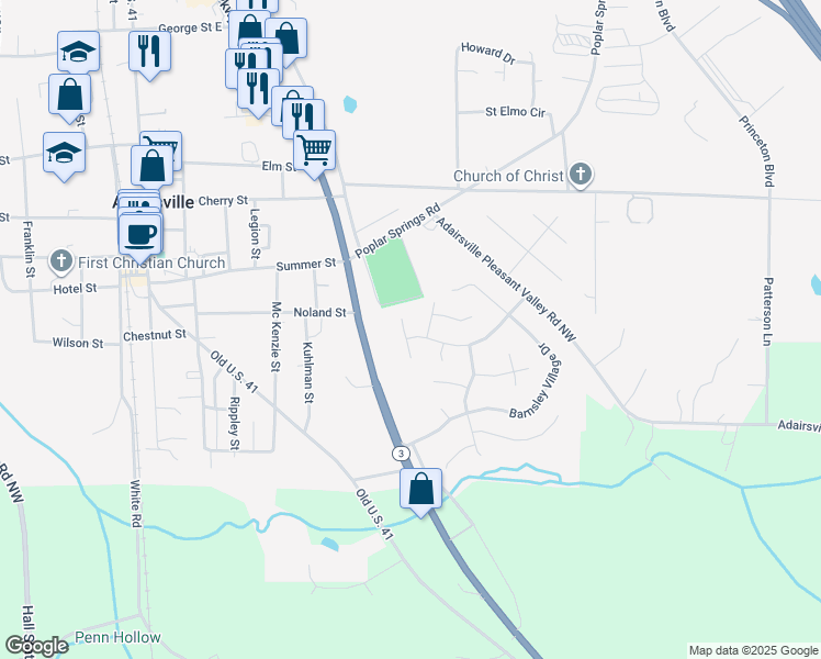map of restaurants, bars, coffee shops, grocery stores, and more near 15 Colt Court in Adairsville