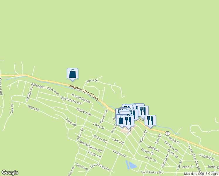 map of restaurants, bars, coffee shops, grocery stores, and more near 6284 Apple Vista Drive in Wrightwood