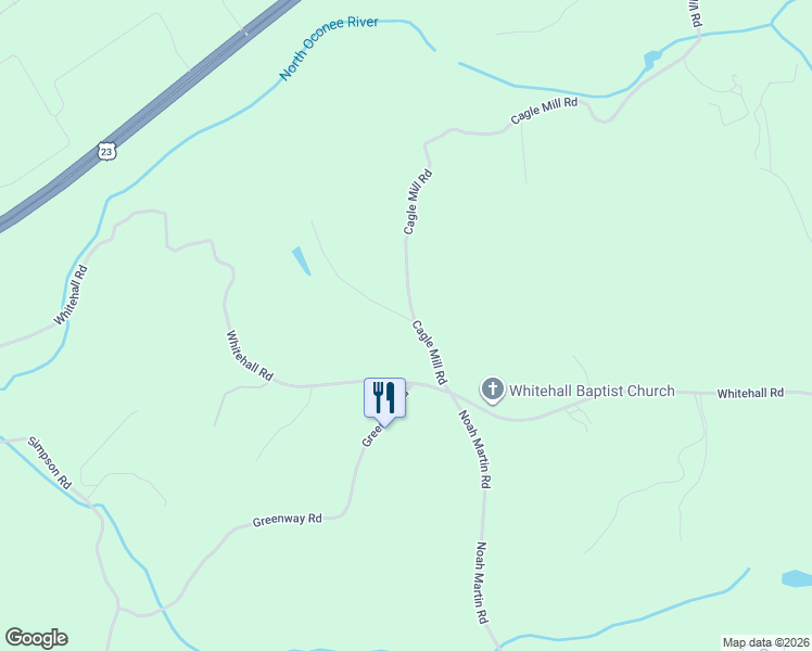 map of restaurants, bars, coffee shops, grocery stores, and more near 4669 Cagle Mill Road in Lula