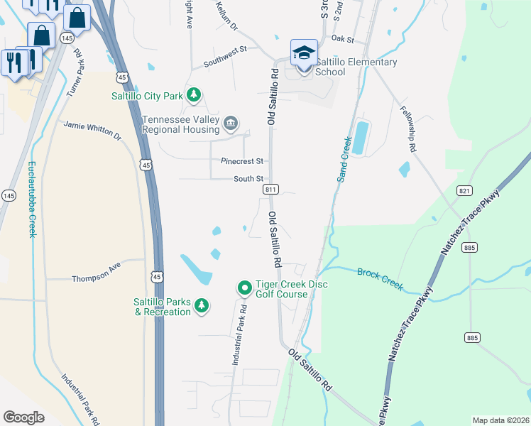map of restaurants, bars, coffee shops, grocery stores, and more near Old Saltillo Road in Saltillo