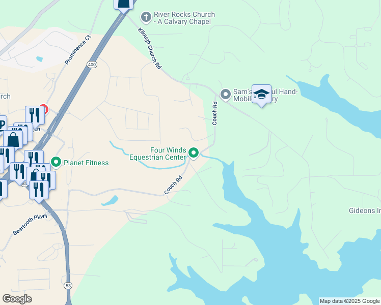 map of restaurants, bars, coffee shops, grocery stores, and more near 955 Couch Road in Dawsonville