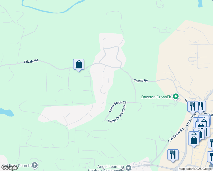 map of restaurants, bars, coffee shops, grocery stores, and more near 110 Old Hickory Way in Dawsonville