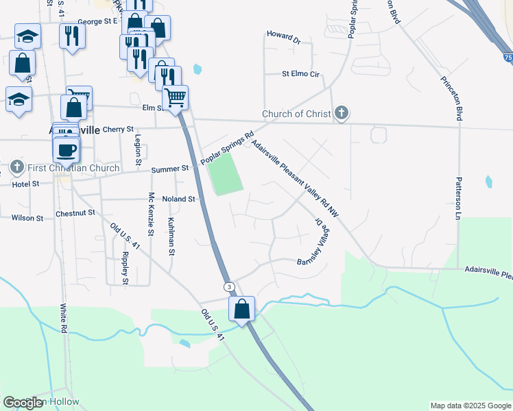map of restaurants, bars, coffee shops, grocery stores, and more near 12 Winchester Avenue in Adairsville