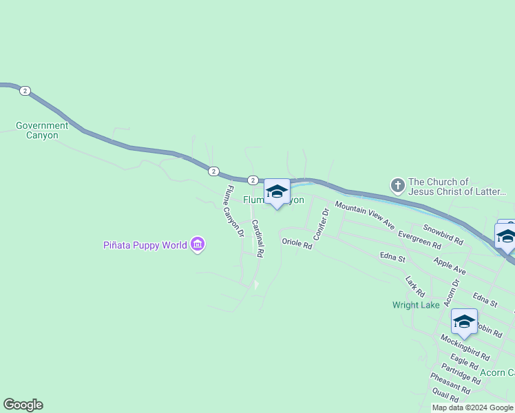 map of restaurants, bars, coffee shops, grocery stores, and more near 6299 Cardinal Road in Wrightwood