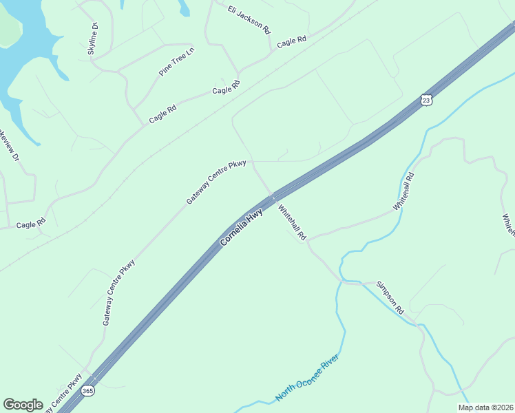 map of restaurants, bars, coffee shops, grocery stores, and more near Cornelia Highway in Gainesville