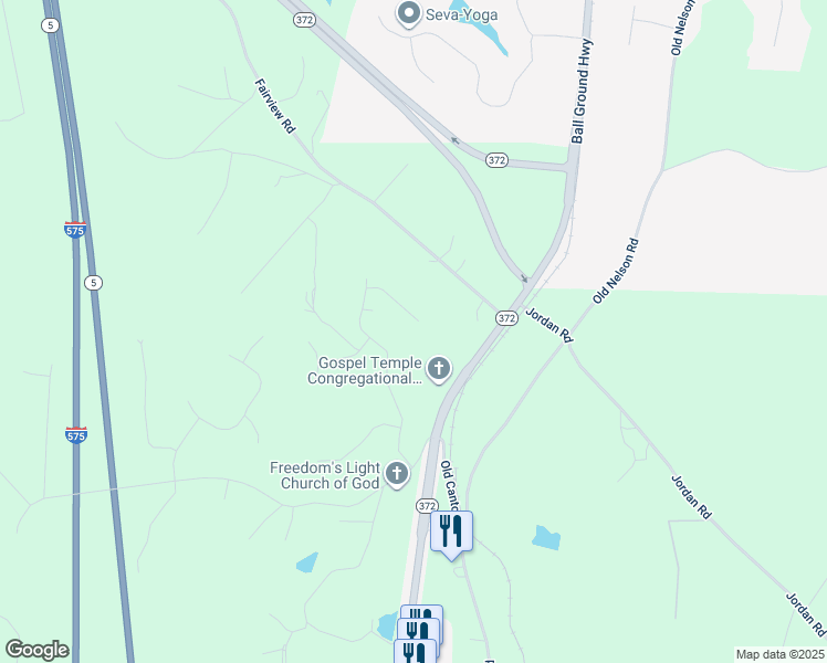 map of restaurants, bars, coffee shops, grocery stores, and more near 613 Greenleaf Way in Ball Ground
