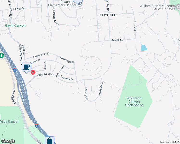 map of restaurants, bars, coffee shops, grocery stores, and more near 23450 Glenridge Drive in Santa Clarita