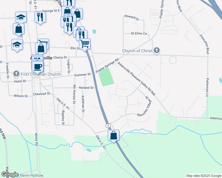 map of restaurants, bars, coffee shops, grocery stores, and more near 15 Colt Court in Adairsville