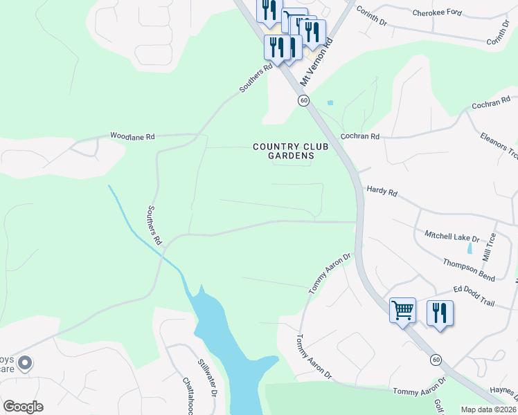 map of restaurants, bars, coffee shops, grocery stores, and more near 3553 Wesley Drive in Gainesville