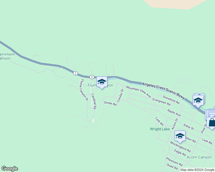 map of restaurants, bars, coffee shops, grocery stores, and more near 6300 Lucerne Place in Wrightwood