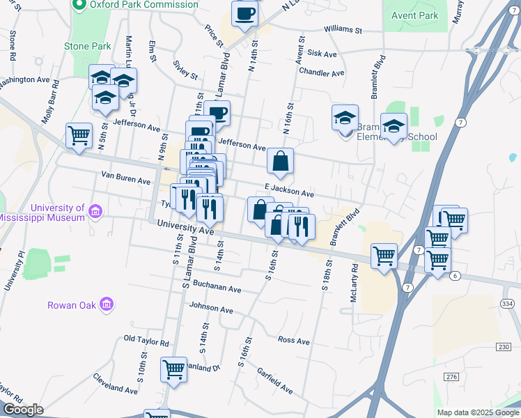 map of restaurants, bars, coffee shops, grocery stores, and more near 1531 Tyler Cove in Oxford