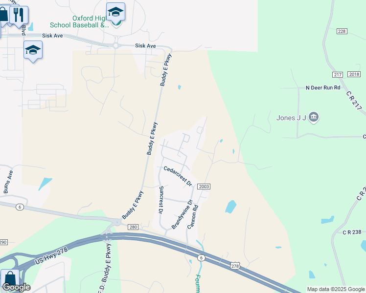 map of restaurants, bars, coffee shops, grocery stores, and more near 700 Brittany Drive in Oxford