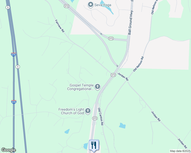 map of restaurants, bars, coffee shops, grocery stores, and more near 613 Greenleaf Way in Ball Ground