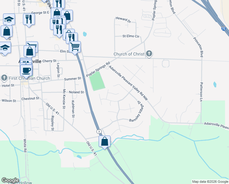 map of restaurants, bars, coffee shops, grocery stores, and more near 15 Winchester Avenue in Adairsville