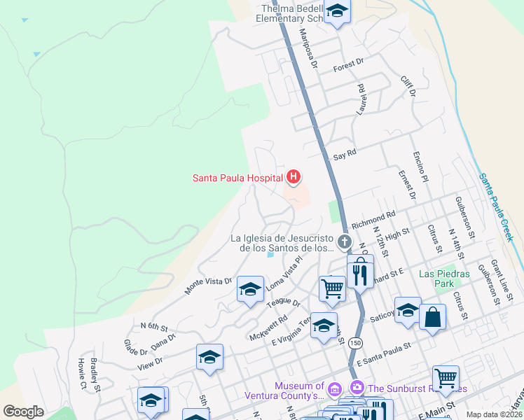 map of restaurants, bars, coffee shops, grocery stores, and more near 803 Vista Grande Drive in Santa Paula