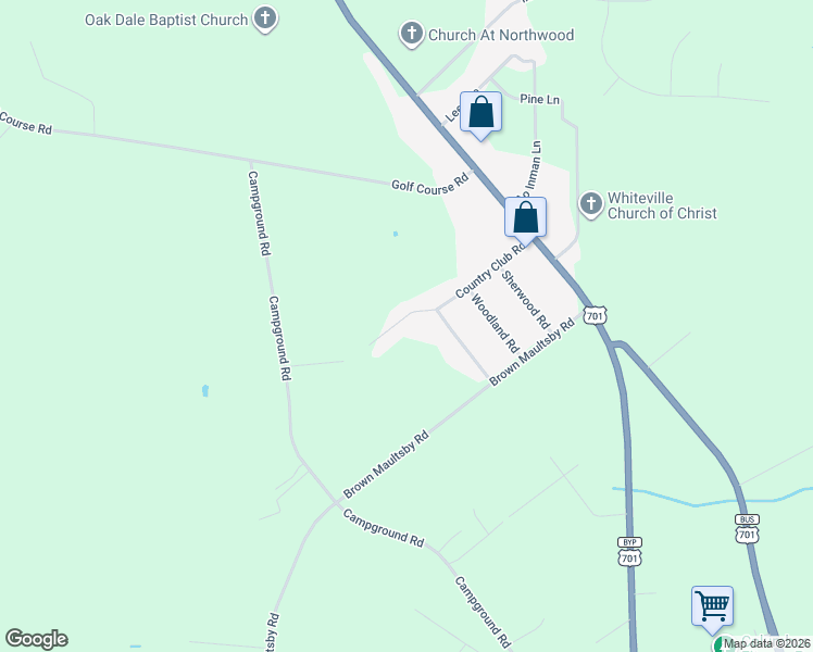 map of restaurants, bars, coffee shops, grocery stores, and more near 361 Country Club Road in Whiteville