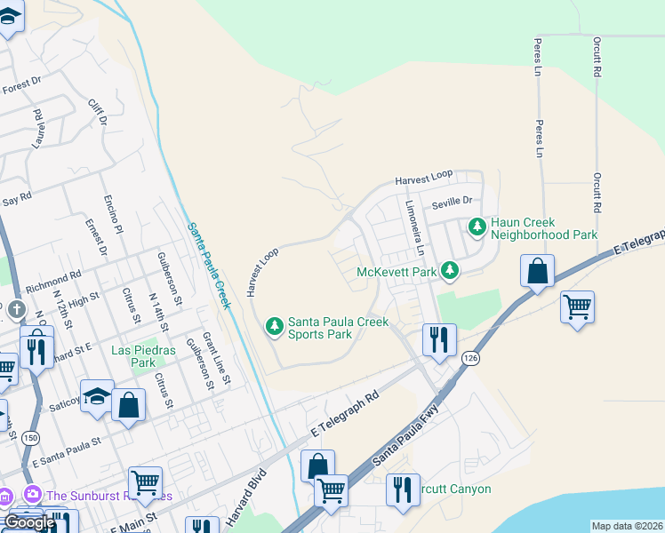 map of restaurants, bars, coffee shops, grocery stores, and more near 474 Checkerbloom Lane in Santa Paula