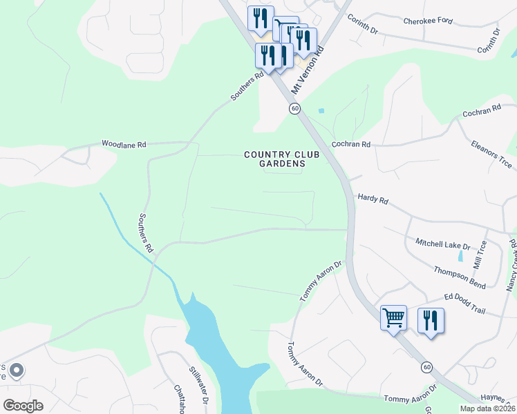 map of restaurants, bars, coffee shops, grocery stores, and more near 3550 Wesley Drive in Gainesville