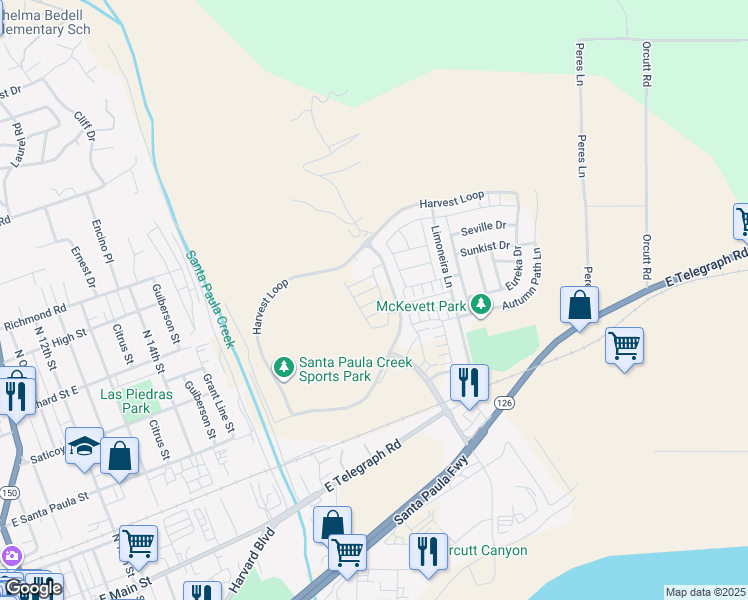 map of restaurants, bars, coffee shops, grocery stores, and more near 1877 Coffeeberry Road in Santa Paula