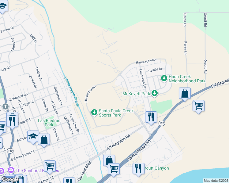 map of restaurants, bars, coffee shops, grocery stores, and more near 474 Checkerbloom Lane in Santa Paula