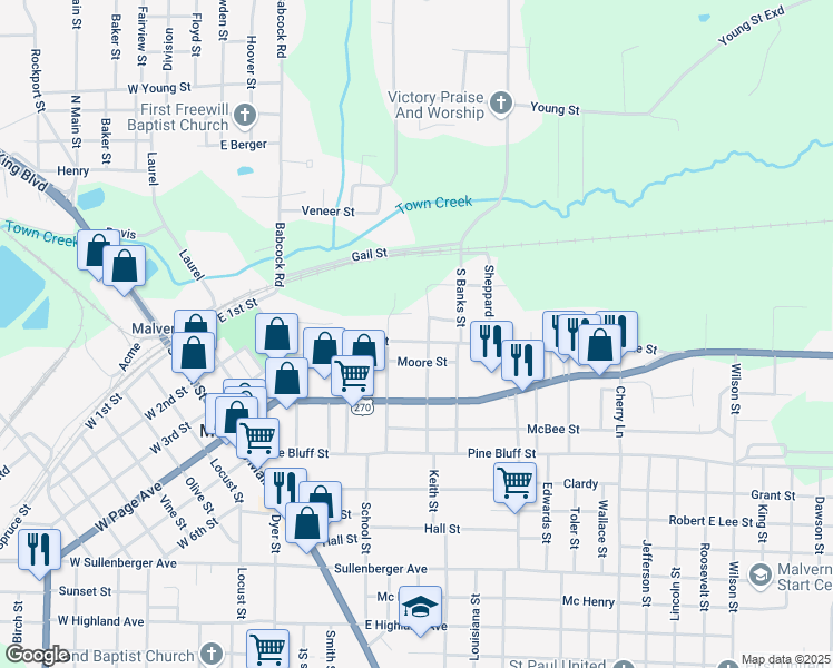 map of restaurants, bars, coffee shops, grocery stores, and more near 535 Section Line Street in Malvern