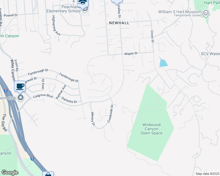 map of restaurants, bars, coffee shops, grocery stores, and more near 23406 Glenridge Drive in Santa Clarita